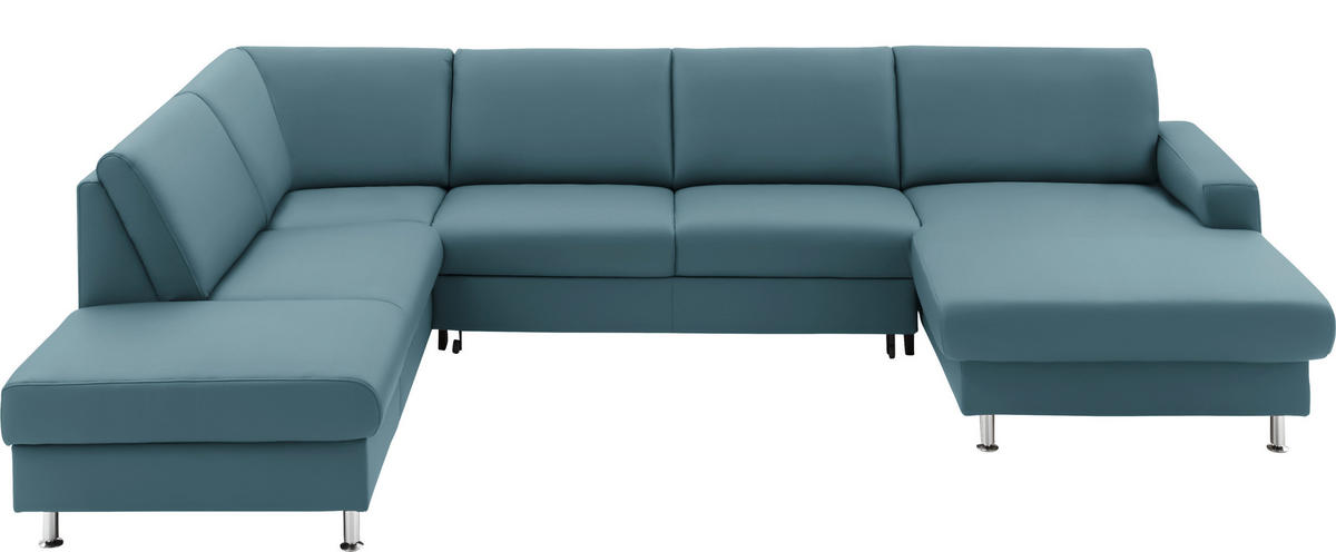 WOHNLANDSCHAFT in Echtleder Blau  - Blau/Alufarben, Design, Leder/Metall (233/339/165cm) - Beldomo Premium