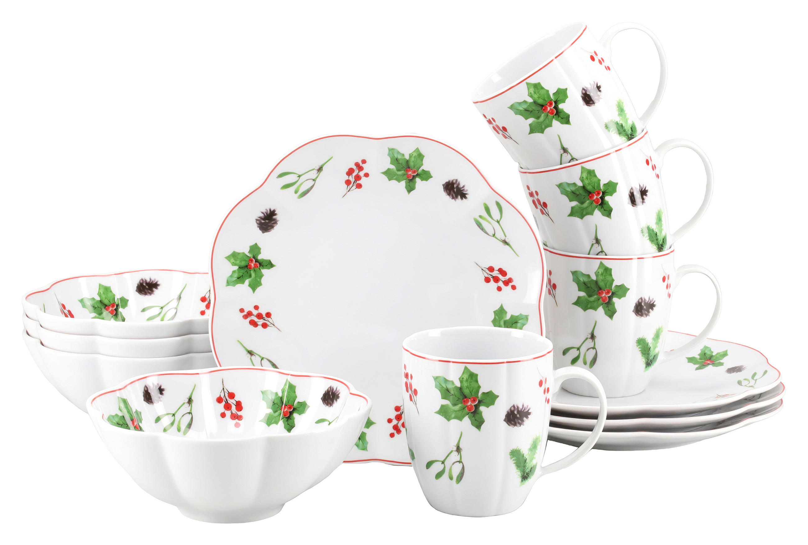 Creatable Kaffeeservice Naomi Weihnachten Mehrfarbig, Weiß