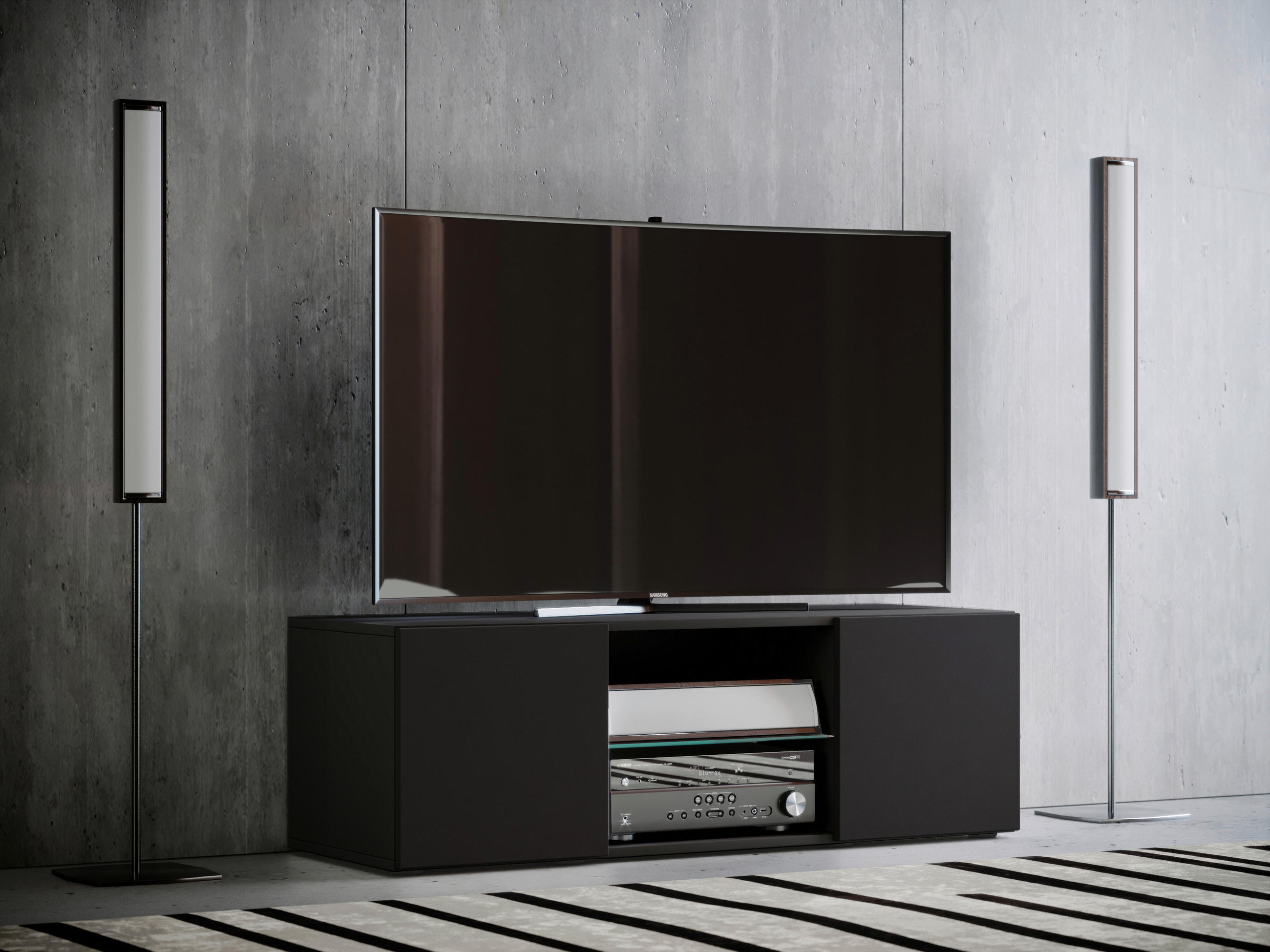 MEDIABÄNK i svart  - svart, Klassisk, trämaterial/glas (115/40/36cm) - MID.YOU