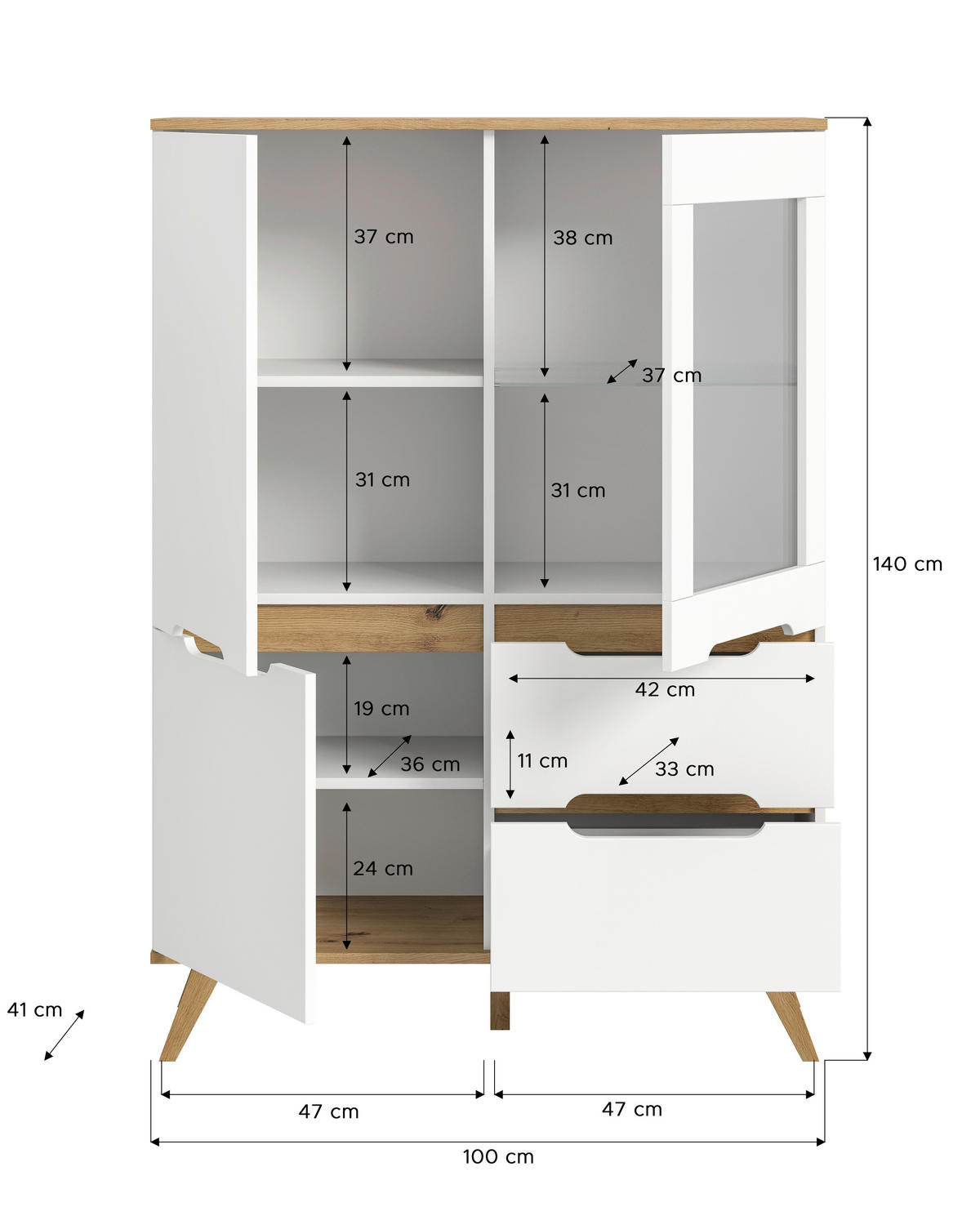 HIGHBOARD  in 100/140/40 cm  - Eichefarben/Weiß, Design, Holzwerkstoff (100/140/40cm) - MID.YOU
