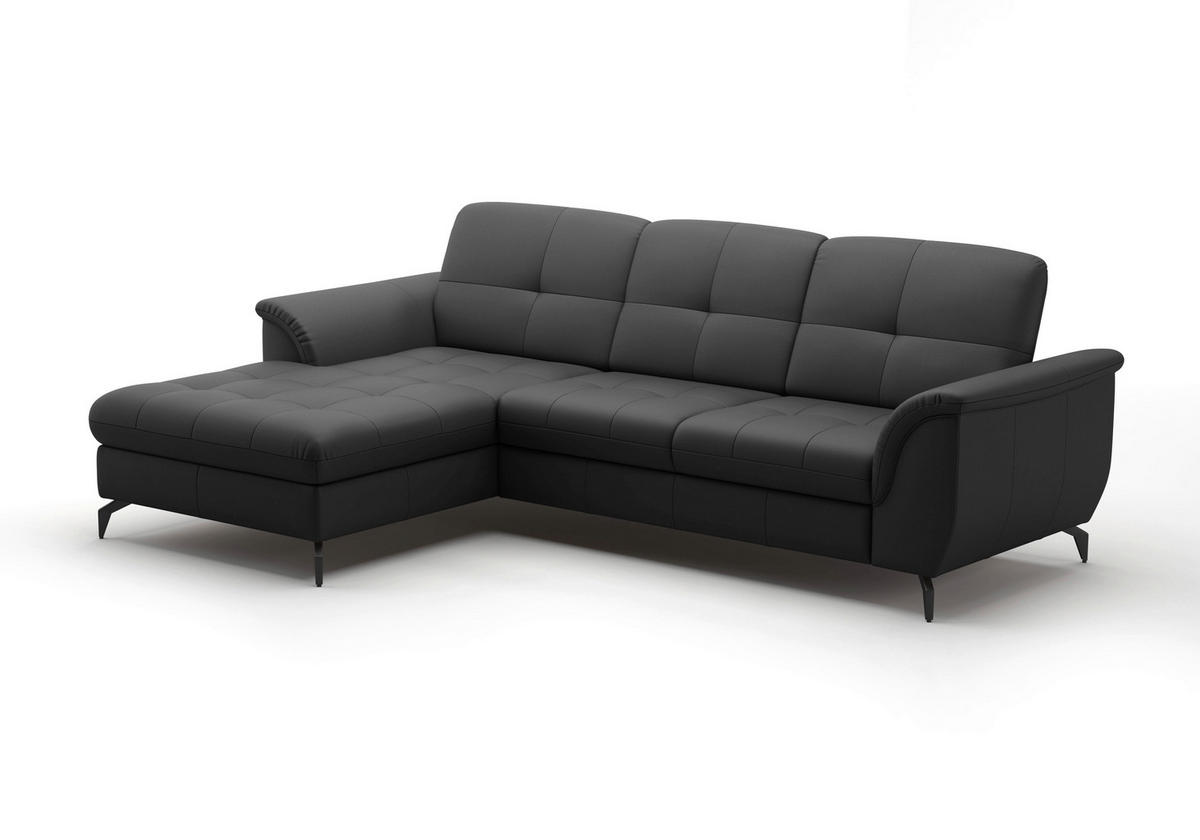 ECKSOFA in Echtleder Schwarz  164/262 cm  - Schwarz, MODERN, Leder/Metall (164/262cm) - Sit & More