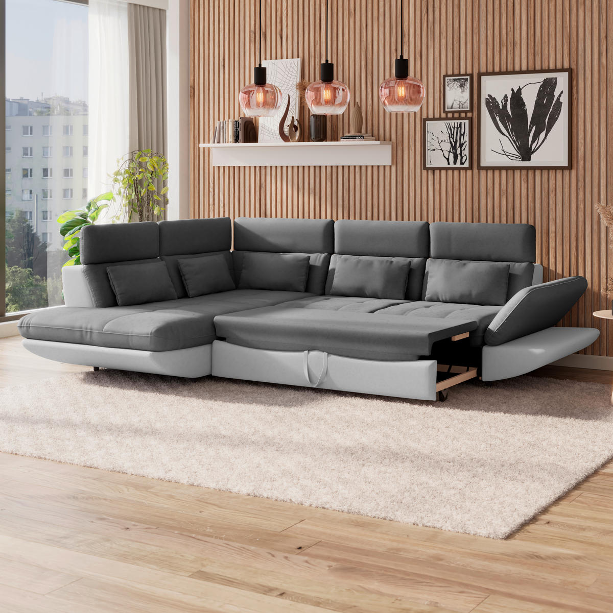 WOHNLANDSCHAFT Hellgrau, Dunkelgrau Webstoff  - Dunkelgrau/Hellgrau, MODERN, Kunststoff/Textil (233/311cm) - MID.YOU