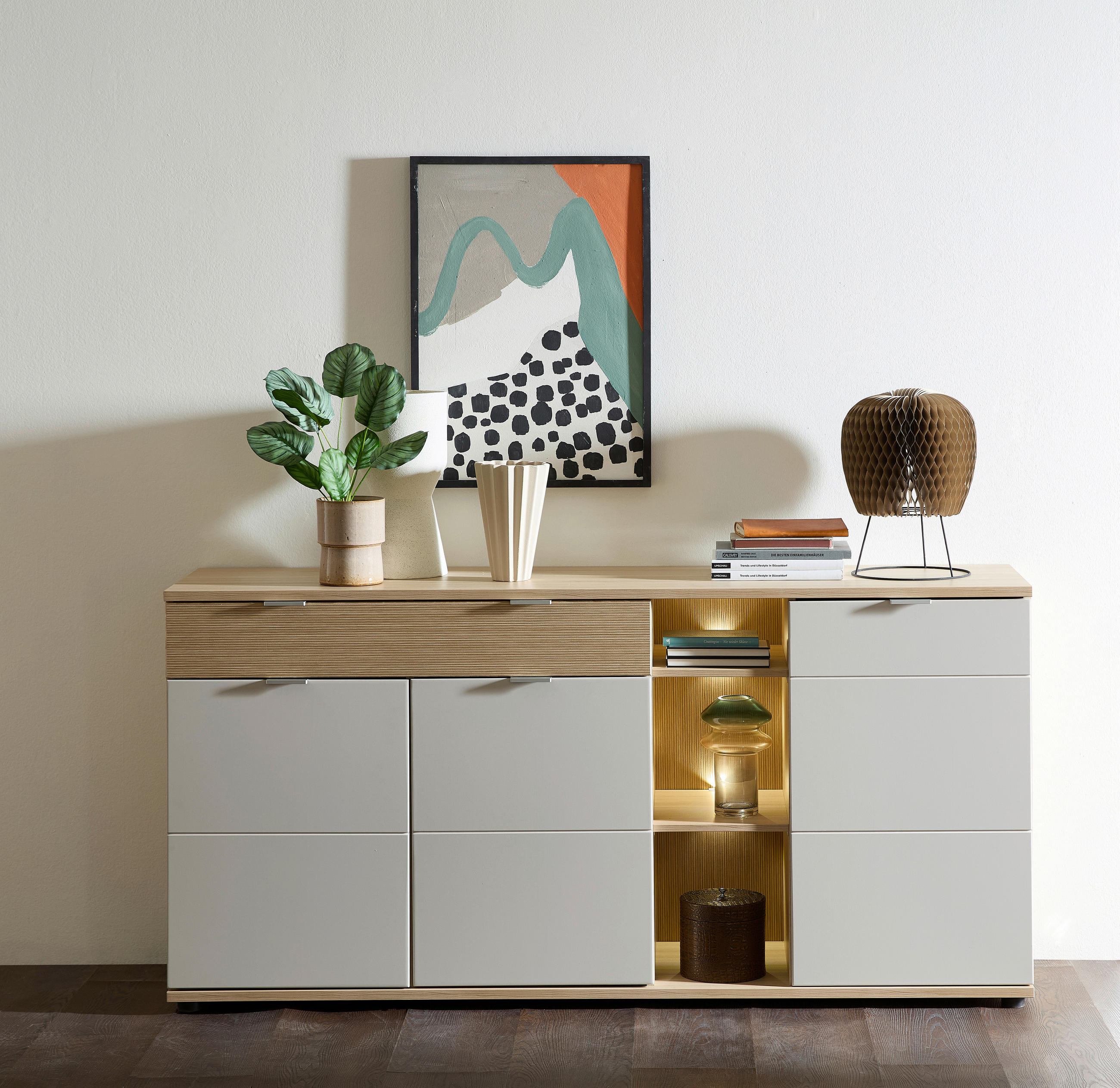 Thumbnail - Stylife Sideboard, Eiche, Kaschmir, Metall, 3 Fächer, 1 Schublade(n) Schubladen, 178x87x44 cm, Beimöbel erhältlich, Bele...