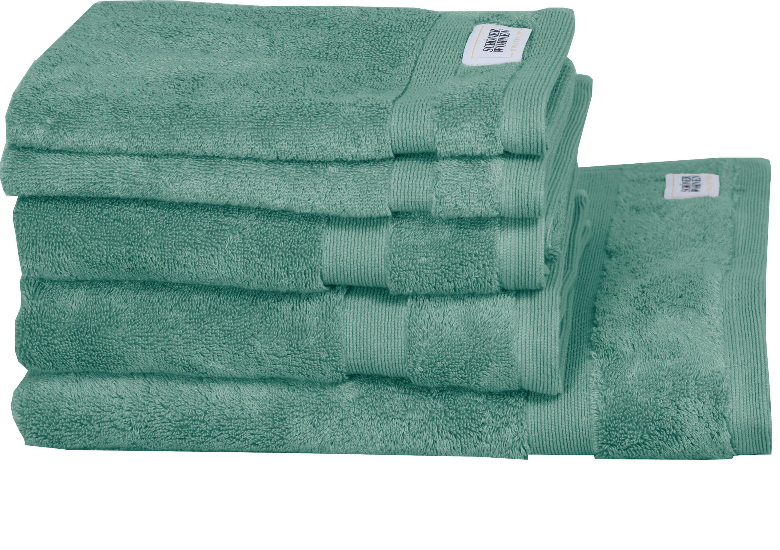 FROTTIERSET SW-Cuddly Salbeigrün, Pastellgrün, Mintgrün, Grün 5-teilig  - Salbeigrün/Pastellgrün, Basics, Textil - Schöner Wohnen