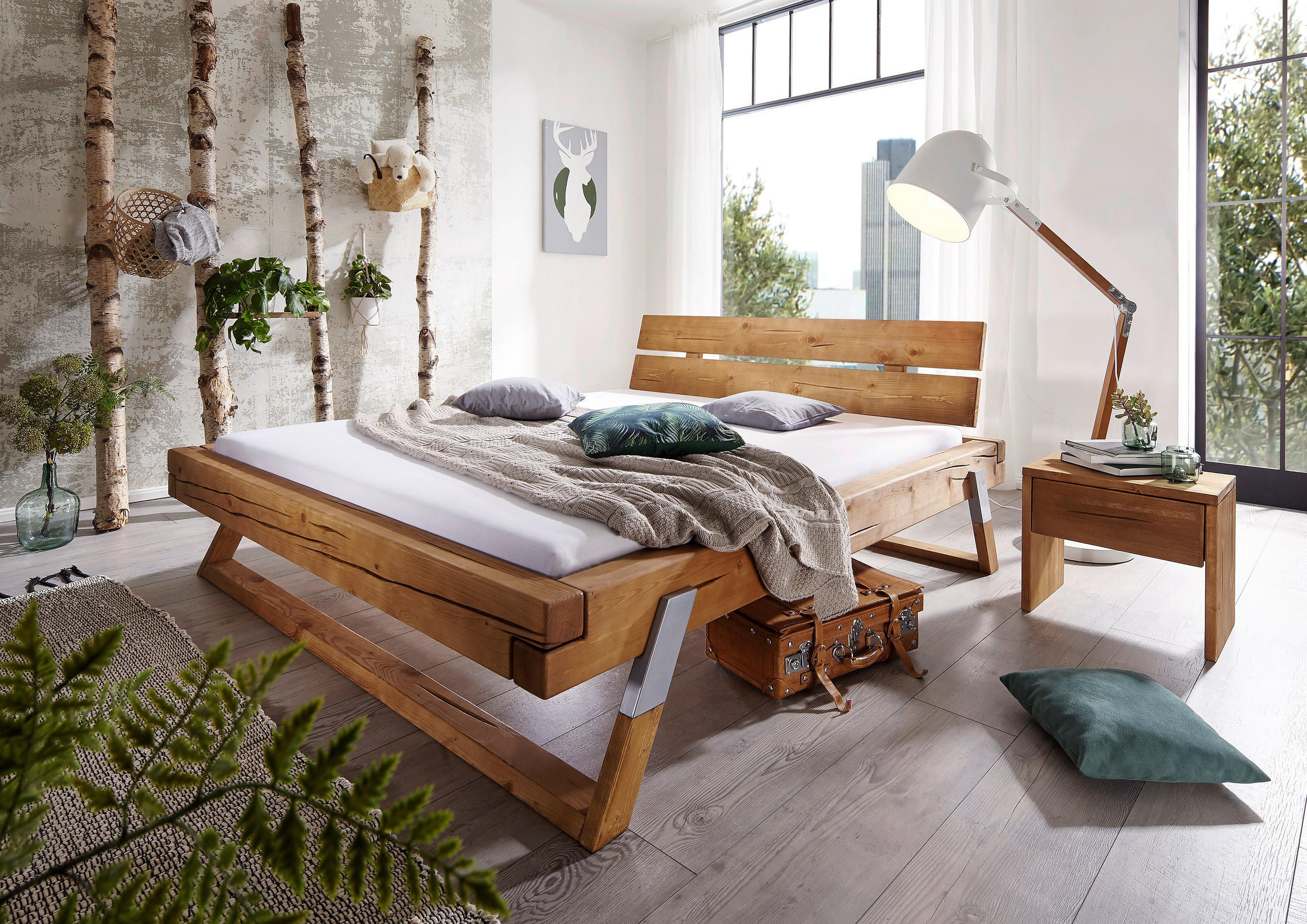 BALKENBETT 180/200 cm  in Eichefarben, Honig  - Eichefarben/Honig, KONVENTIONELL, Holz/Metall (180/200cm) - Livetastic