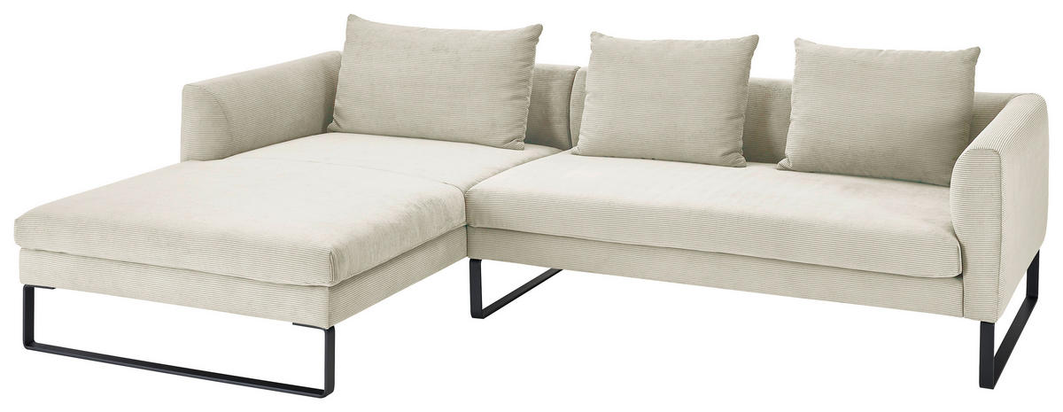 ECKSOFA in Cord Creme  - Creme/Schwarz, Konventionell, Textil/Metall (178/284cm) - Hom`in