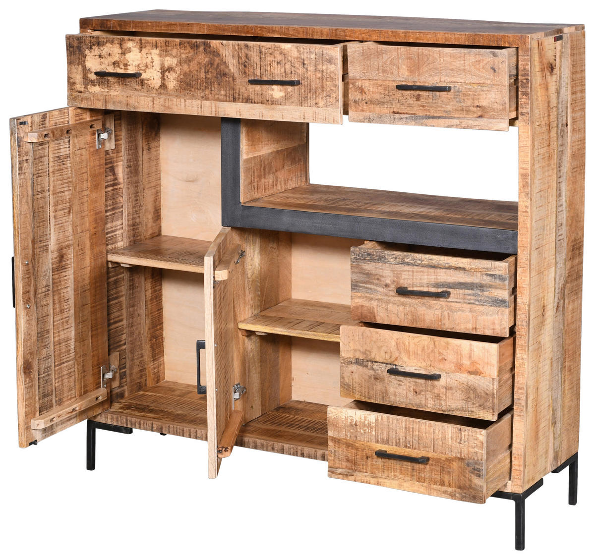 COMODĂ ÎNALTĂ 135/132/40 cm  - culoare natur/negru, Natur, metal/lemn (135/132/40cm) - MID.YOU