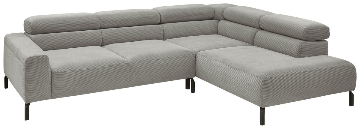ECKSOFA in Feincord Grau  - Schwarz/Grau, Design, Textil/Metall (273/219cm) - Pure Home Comfort
