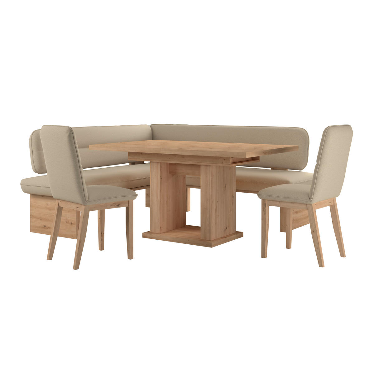 ECKBANK 170/192 cm Webstoff Beige Eiche Sperrholz   - Eichefarben/Beige, KONVENTIONELL, Holz/Textil (170/192cm) - Livetastic