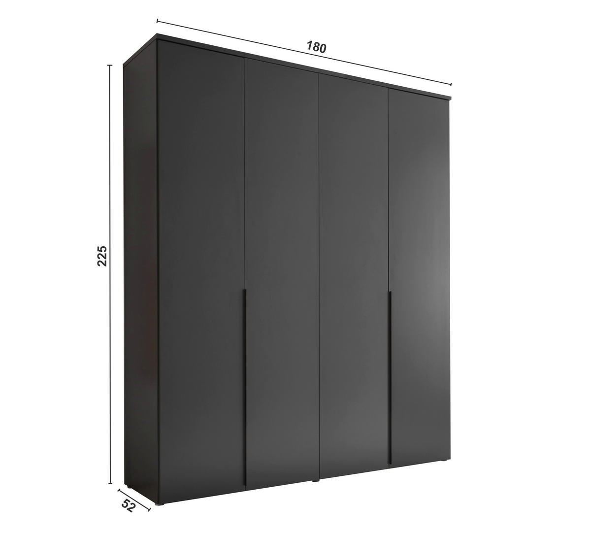 DREHTÜRENSCHRANK 180/225/52 cm 4-türig Graphitfarben  - Graphitfarben/Schwarz, MODERN, Glas/Holzwerkstoff (180/225/52cm) - MID.YOU