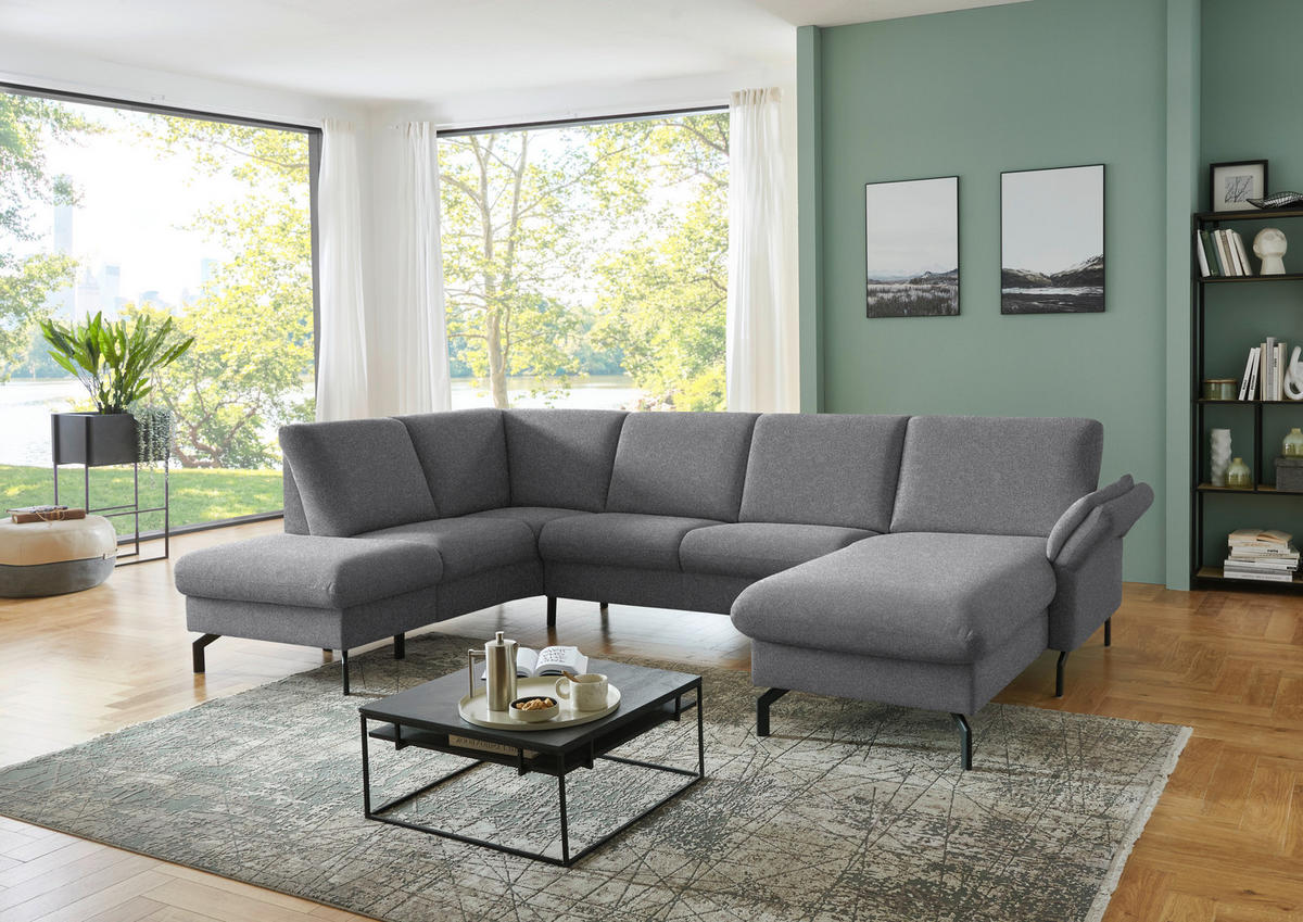 WOHNLANDSCHAFT Flachgewebe Grau  - Schwarz/Grau, Konventionell, Textil/Metall (190/307/170cm) - Beldomo Comfort