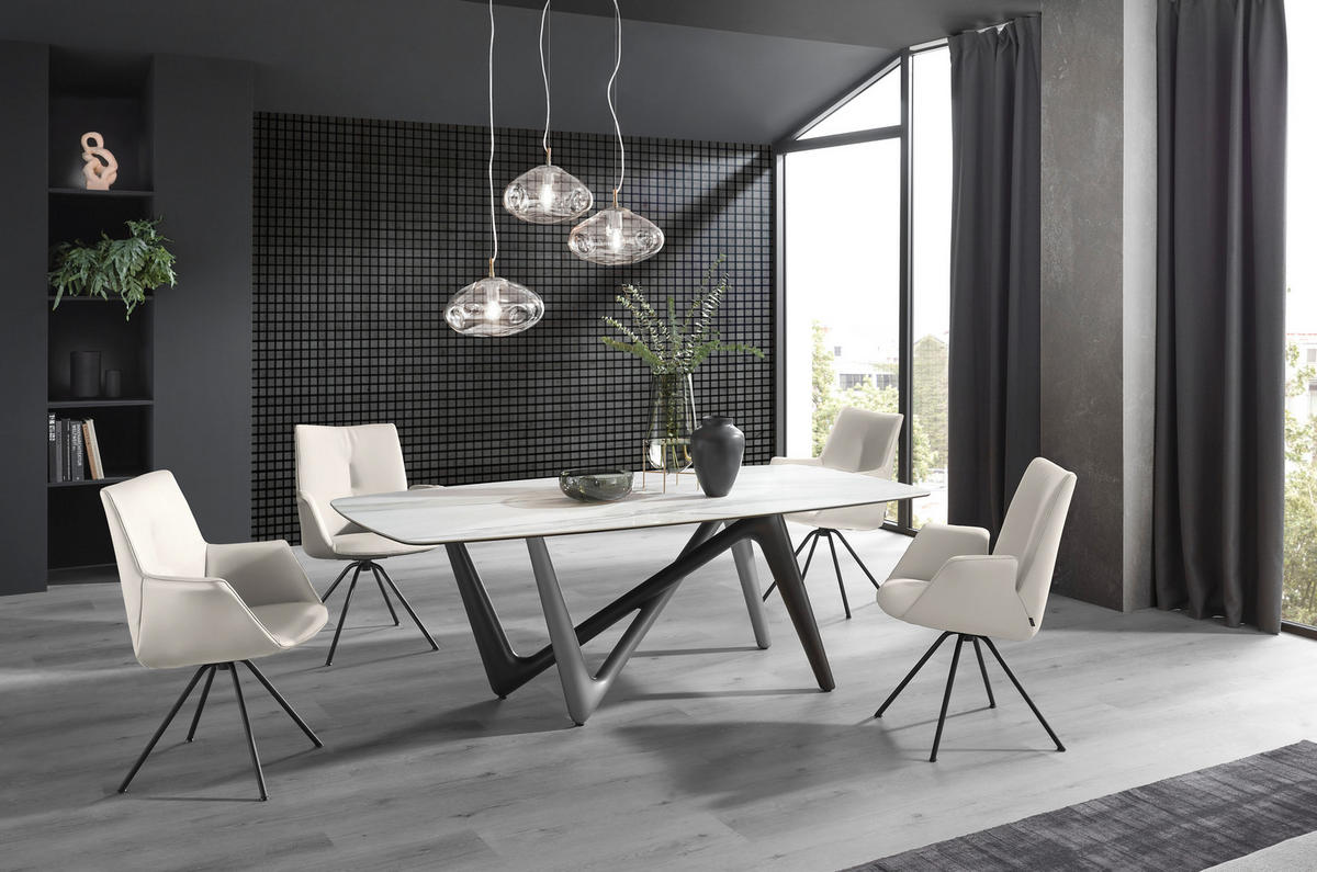 ARMLEHNSTUHL  in Stahl Echtleder pigmentiert  - Beige/Schwarz, Design, Leder/Metall (60/90/61cm) - Dieter Knoll
