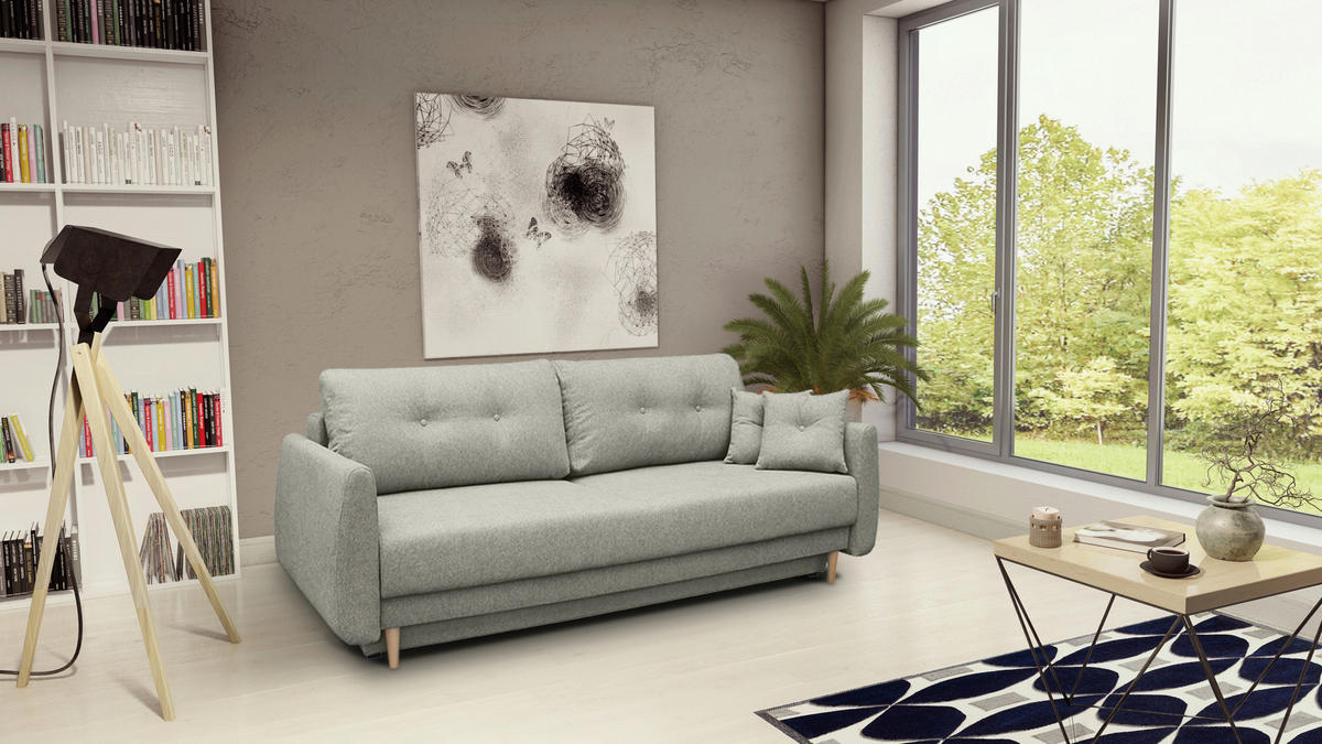 SCHLAFSOFA Webstoff Beige  - Beige/Buchefarben, KONVENTIONELL, Holz/Textil (220/90/95cm) - Carryhome