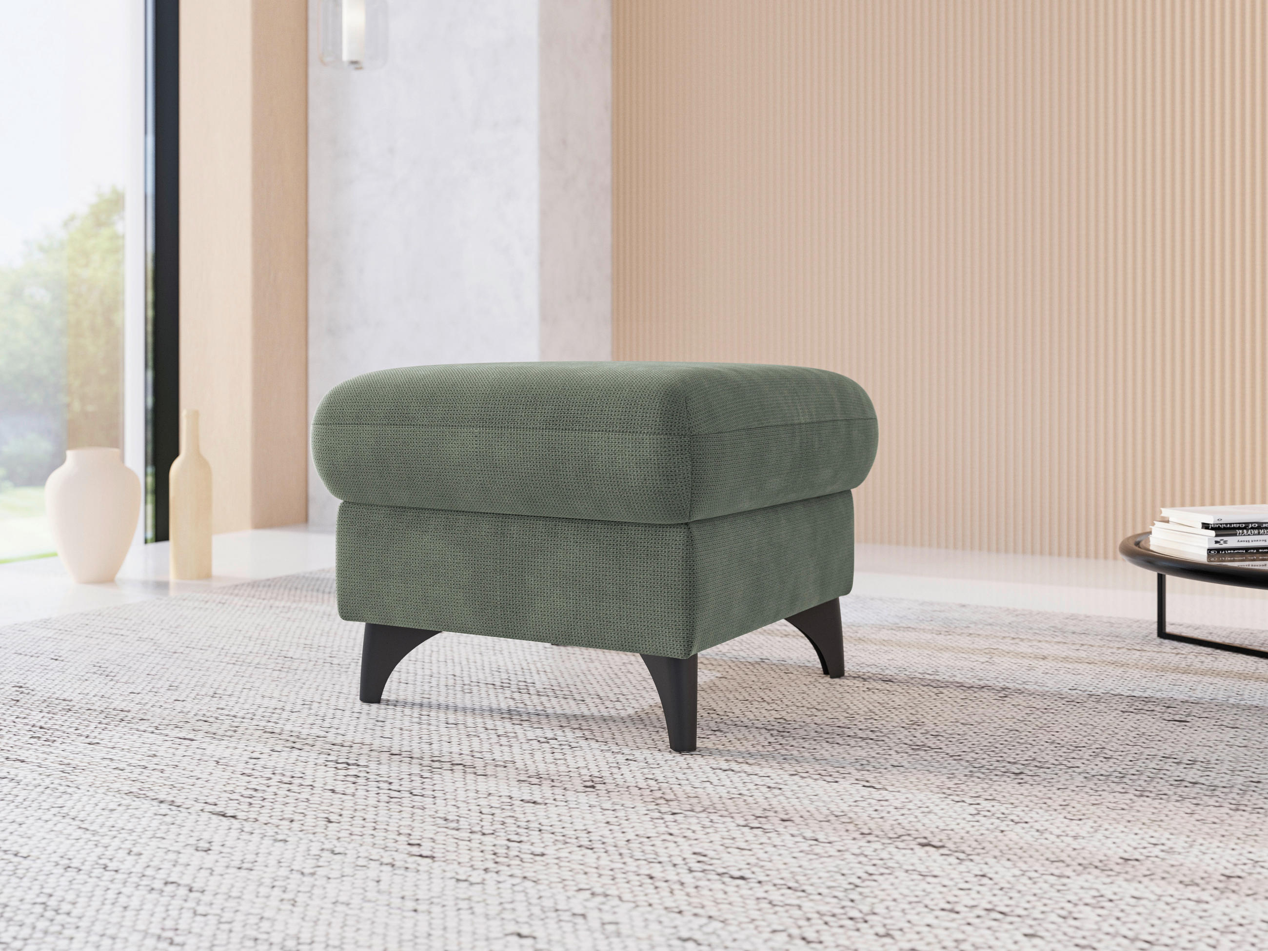 HOCKER GLENDALE E Flachgewebe Dunkelgrün  - Dunkelgrün/Schwarz, KONVENTIONELL, Textil/Metall (58/48/58cm) - Sit & More