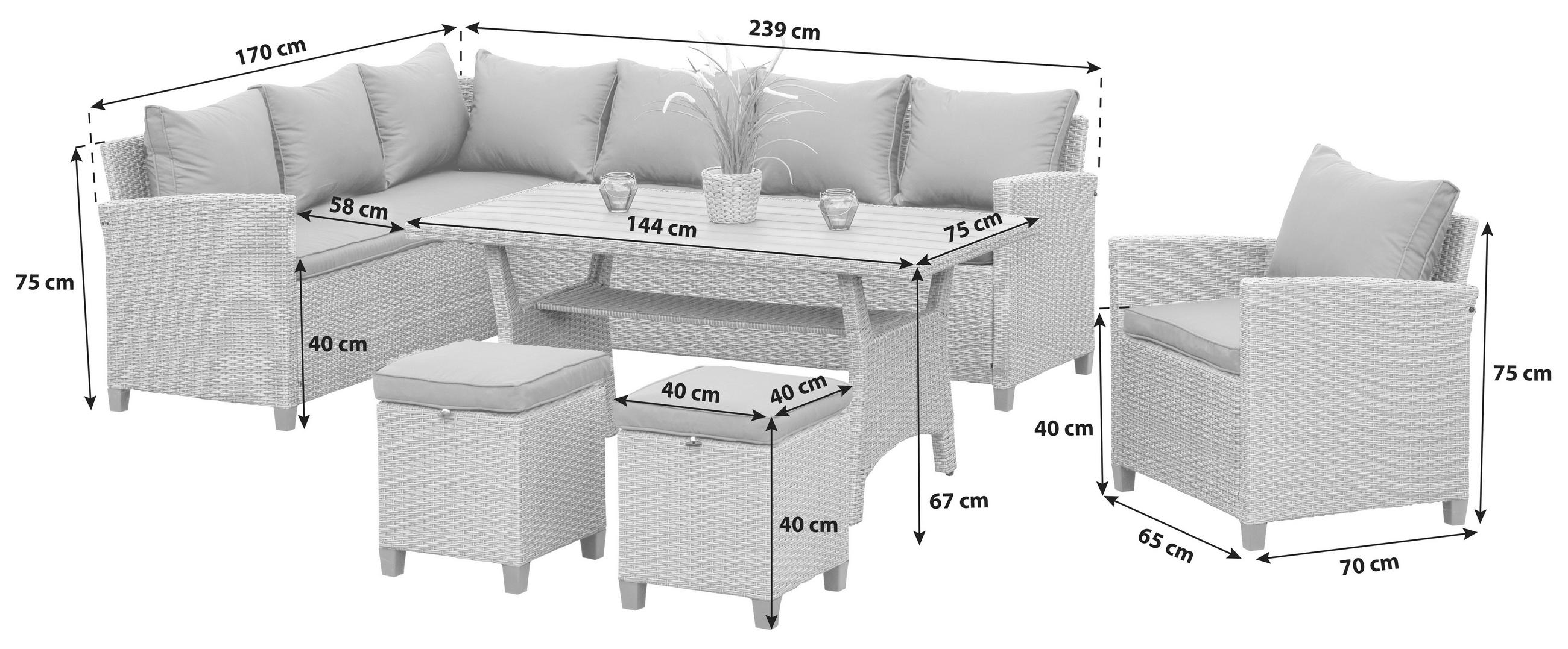 TERASOVÁ SEDACIA SÚPRAVA 18-dielne, kov, plast, textil - prírodná farba/tmavohnedá, Konventionell, kov/textil (239/170cm) - Gardenson