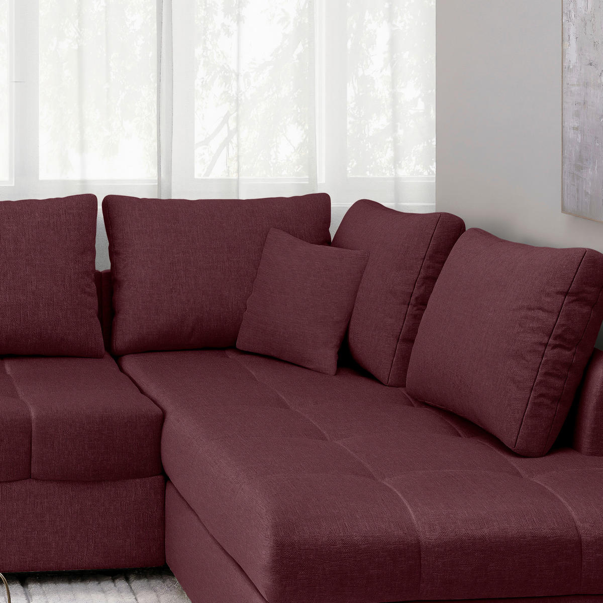 ECKSCHLAFSOFA in Bordeaux Textil   - Bordeaux/Schwarz, Modern, Holz/Textil (298/202cm) - MID.YOU