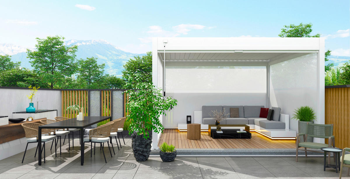 PERGOLA-ROLLO - Weiss, Basics, Textil/Metall (400/235/10cm) - Gardenson