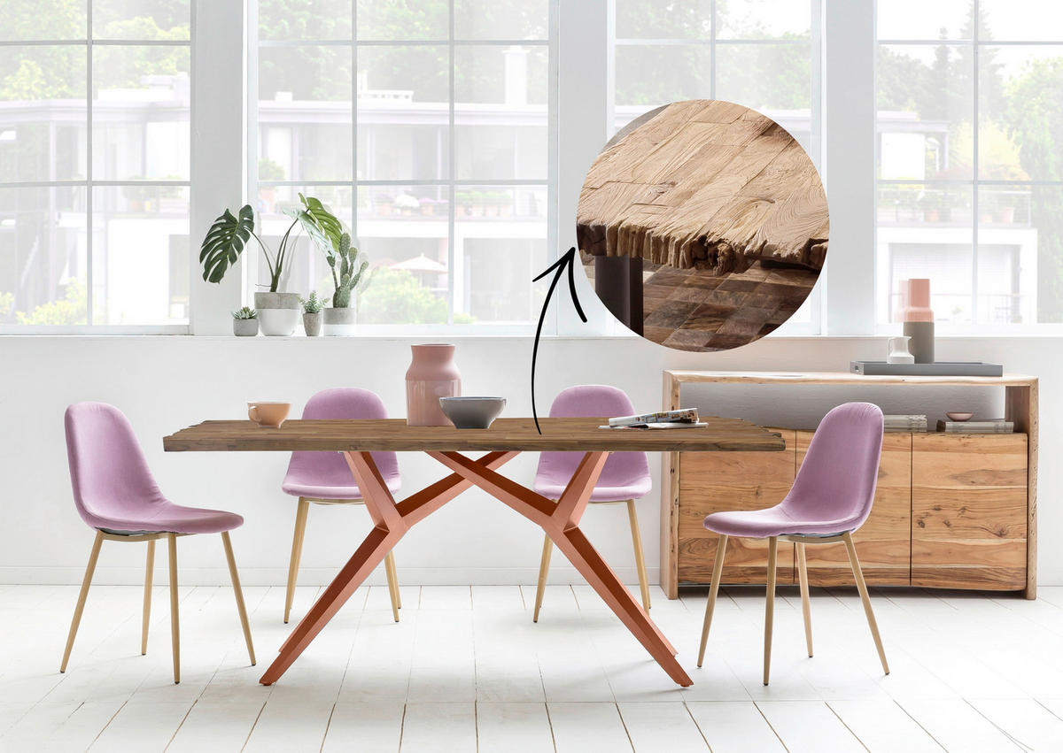 ESSTISCH 220/100/73,5 cm Echtholz  Holz, Metall rechteckig Braun, Naturfarben  - Braun/Naturfarben, MODERN, Holz/Metall (220/100/73,5cm) - MID.YOU