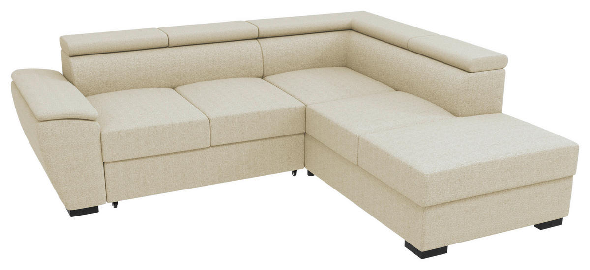 ECKSOFA Beige Flachgewebe  - Beige/Schwarz, KONVENTIONELL, Kunststoff/Textil (266/220cm) - Carryhome