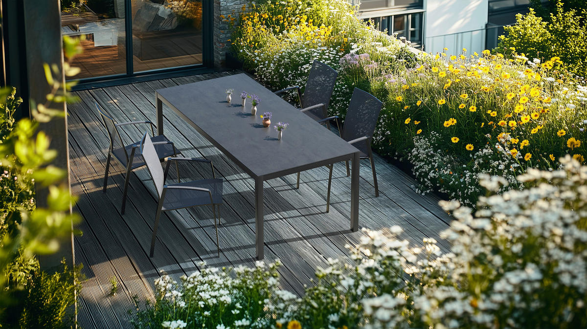 GARTENTISCH 210/95/74 cm Metall, Stein Anthrazit rechteckig  - Anthrazit, Modern, Stein/Metall (210/95/74cm)