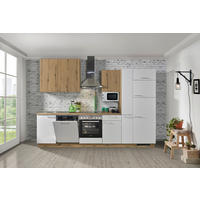 KÜCHENBLOCK 310 cm   in Weiß, Eichefarben  - Edelstahlfarben/Eichefarben, Design, Holzwerkstoff/Metall (310cm) - Welnova