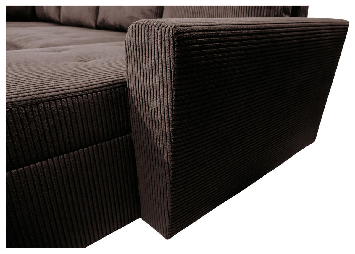 WOHNLANDSCHAFT TERMOLI Braun Cord  - Schwarz/Braun, Design, Kunststoff/Textil (155/296/155cm) - MID.YOU