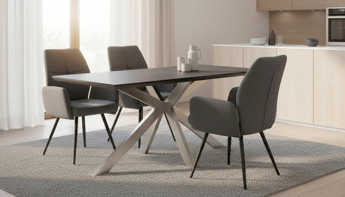 ESSTISCH 180/90/76 cm Nachbildung  Metall, Keramik, Holzwerkstoff rechteckig Grau  - Silberfarben/Grau, MODERN, Keramik/Holzwerkstoff (180/90/76cm) - MID.YOU