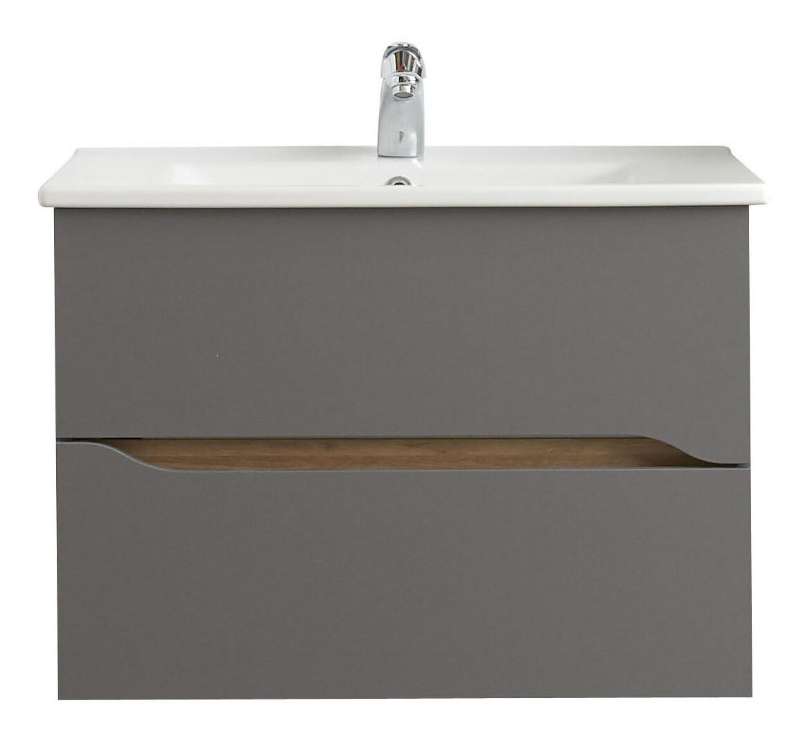 WASCHTISCHKOMBI 75 cm  - Dunkelgrau/Eichefarben, KONVENTIONELL, Keramik/Holzwerkstoff (75cm) - Pelipal