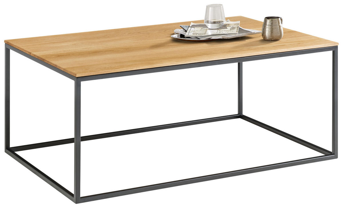 COUCHTISCH Eiche massiv 100/60/41,5 cm rechteckig Schwarz, Eichefarben  - Eichefarben/Schwarz, Design, Holz/Metall (100/60/41,5cm) - Johann Jakob