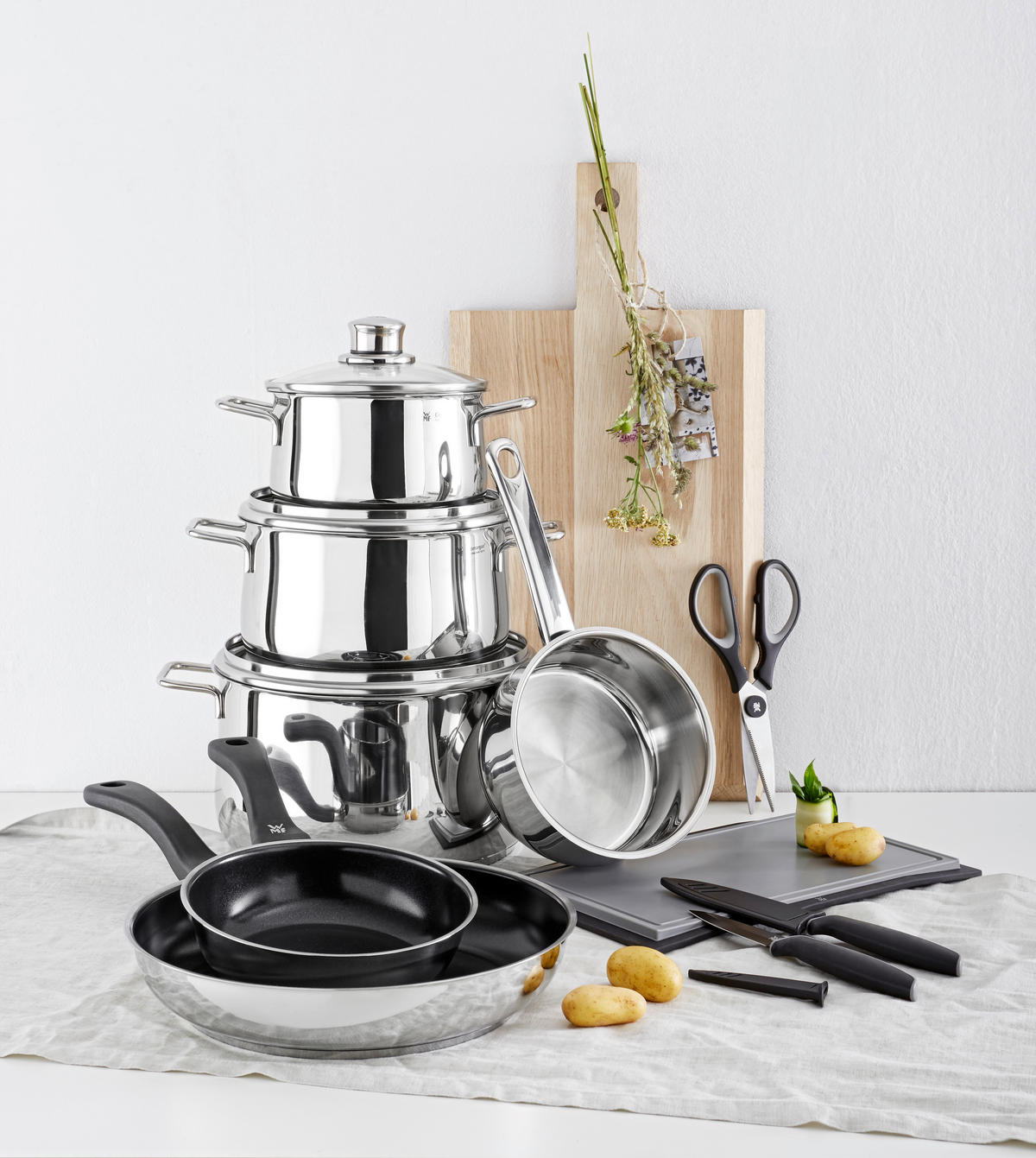 KOCHTOPFSET Diadem Plus 10-teilig  - Edelstahlfarben, Basics, Glas/Metall - WMF