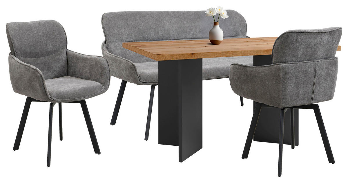 SITZBANK in Metall, Textil Schwarz, Dunkelgrau  - Dunkelgrau/Schwarz, MODERN, Textil/Metall (140/90/62cm) - MID.YOU
