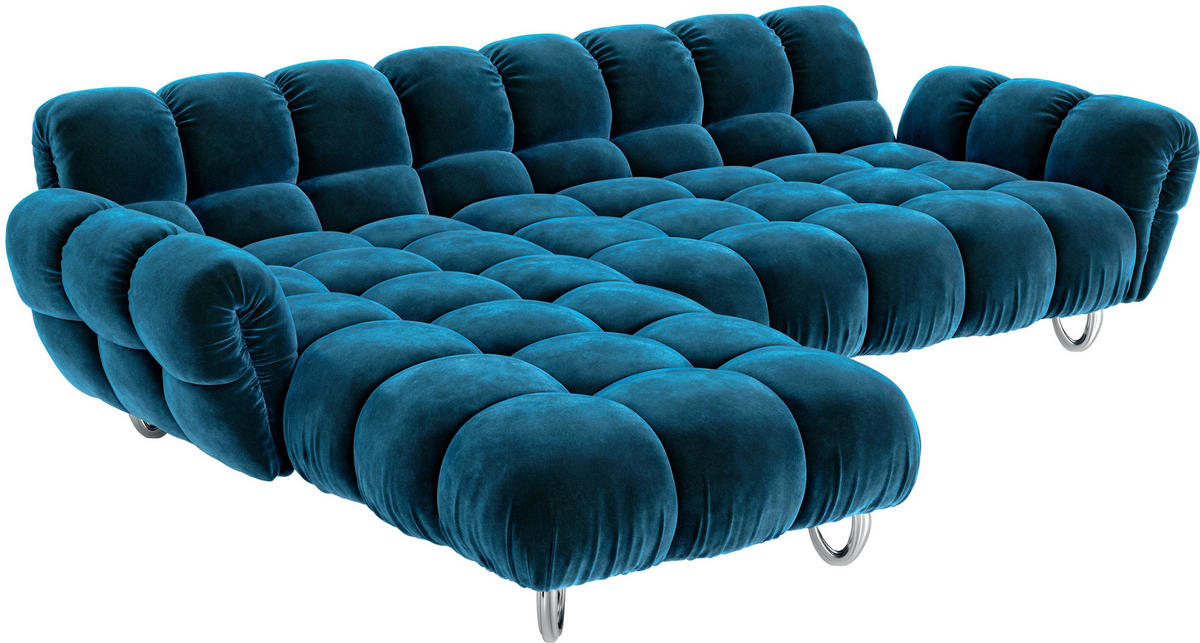 ECKSOFA in Velours Petrol  218/302 cm  - Petrol/Alufarben, Trend, Textil/Metall (218/302cm) - Bretz