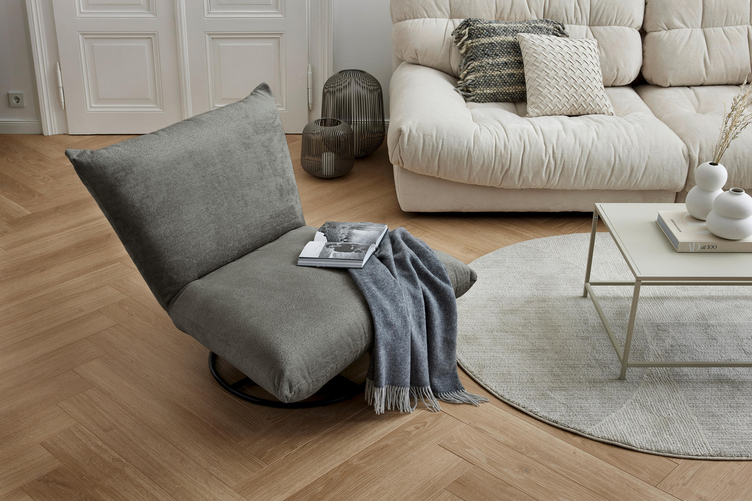 RELAXSESSEL in Textil Anthrazit - Anthrazit/Schwarz, Design, Textil/Metall (100/78/96cm) - Livetastic