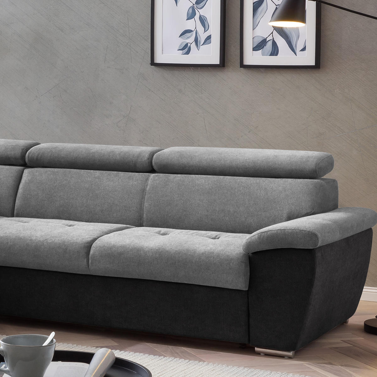 ECKSOFA Grau, Schwarz Mikrofaser  - Chromfarben/Schwarz, Design, Textil/Metall (216/262cm) - Livetastic