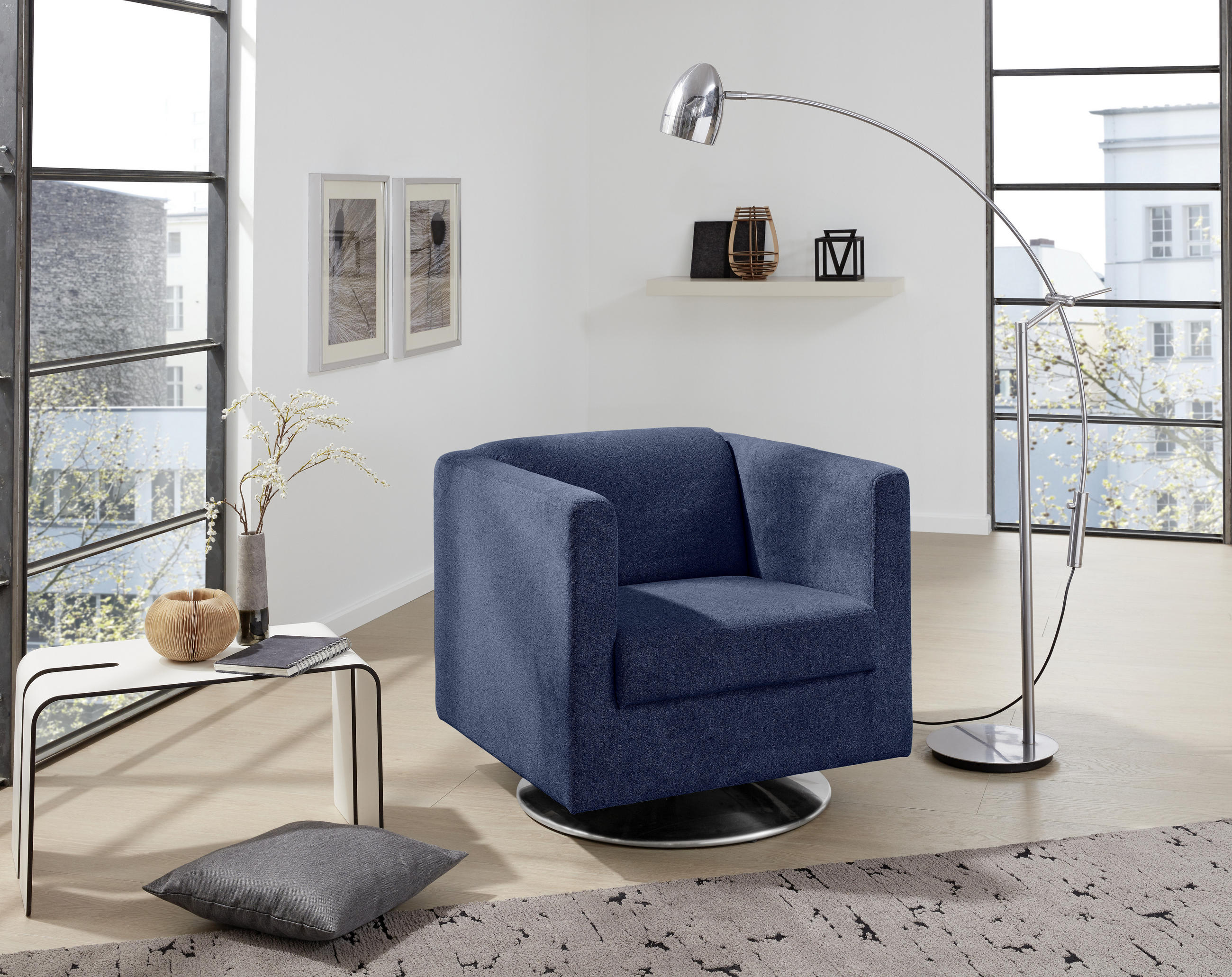 DESIGNSESSEL Mikrofaser Dunkelblau    - Chromfarben/Dunkelblau, Design, Textil/Metall (72/71/75cm) - LOOKS by W.Joop