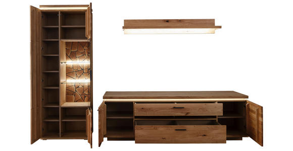 WOHNWAND  in Eichefarben  300/204/50 cm  - Eichefarben/Anthrazit, Natur, Glas/Holz (300/204/50cm) - Linea Natura