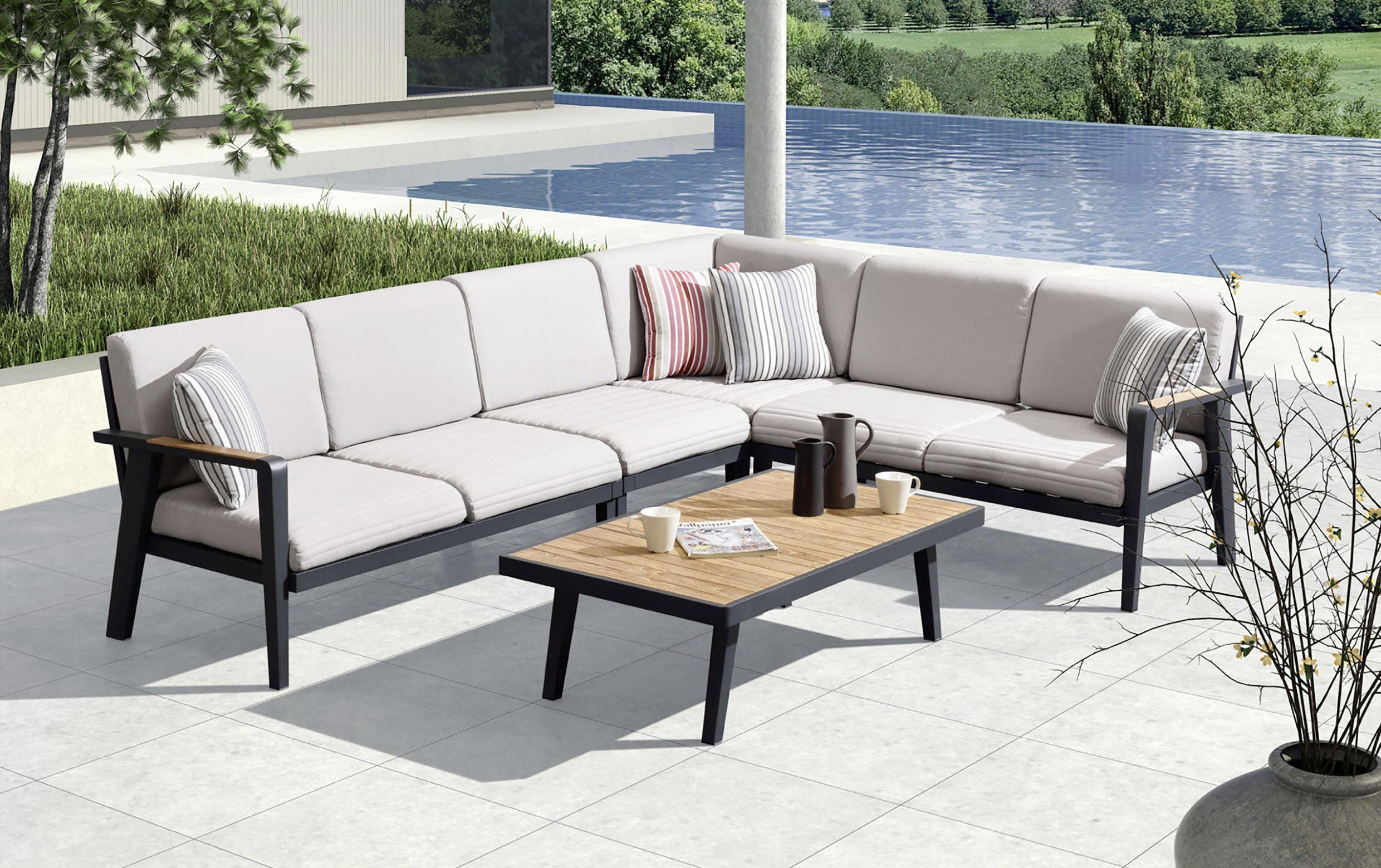 LOUNGE GARNITURA antracit, prirodne boje, svijetlo siva - prirodne boje/svijetlo siva, Design, drvo/metal (213/276cm) - Ambia Garden