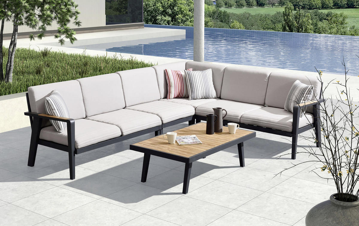 LOUNGE GARNITURA  antracit, prirodne boje, svijetlo siva   - prirodne boje/svijetlo siva, Design, drvo/metal (213/276cm) - Ambia Garden