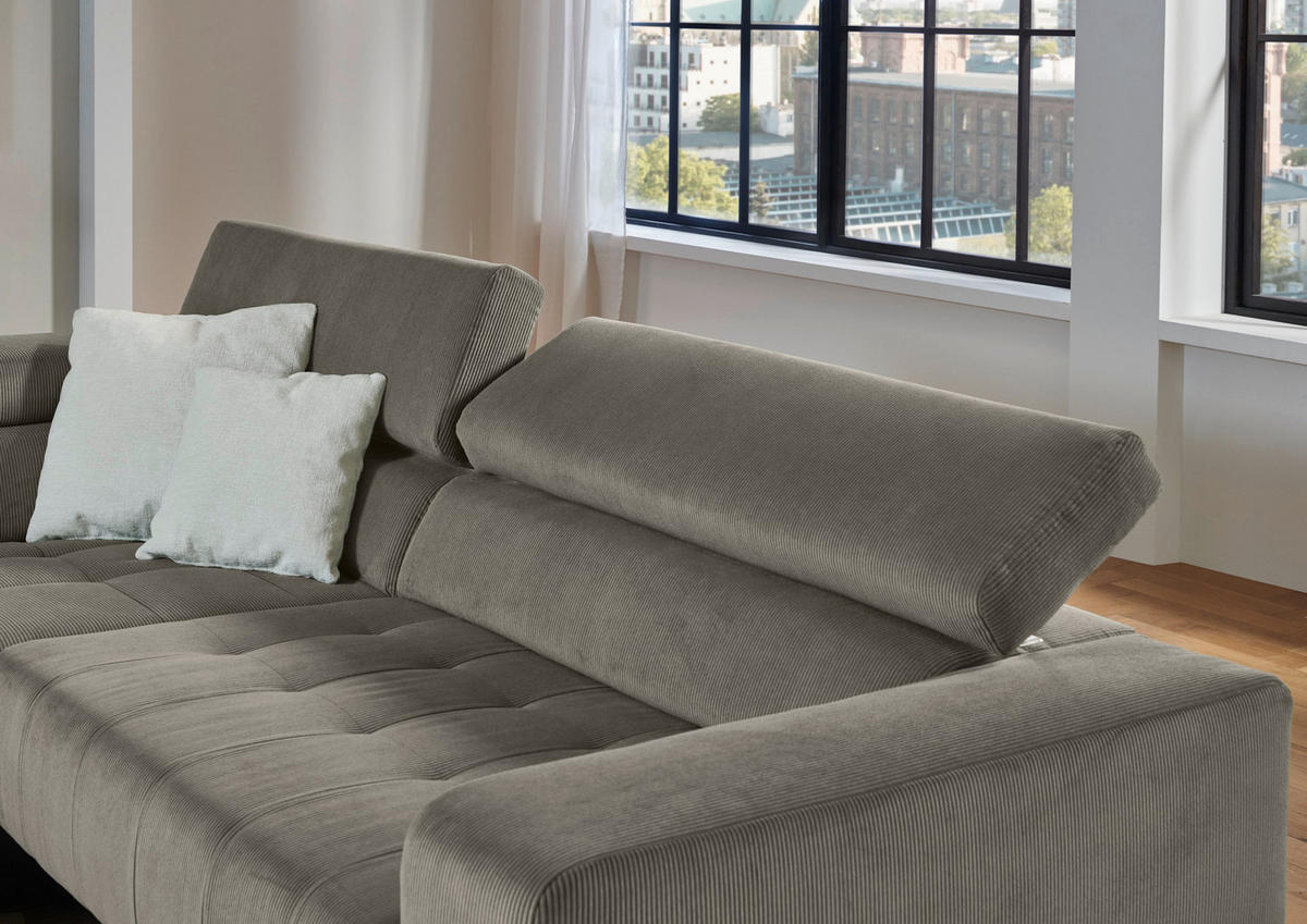 ECKSOFA Grau Cord  - Schwarz/Grau, Design, Textil/Metall (214/261cm) - Beldomo Style