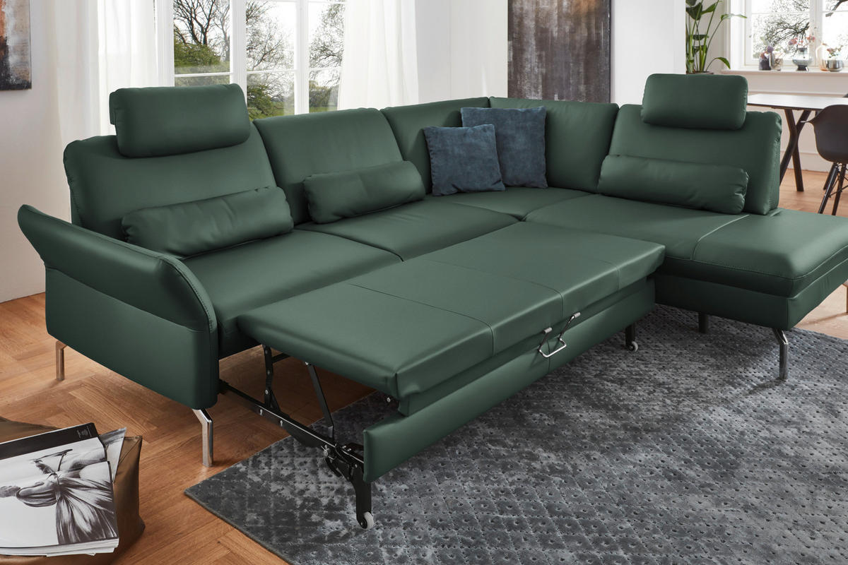 ECKSOFA in Echtleder Opal  - Opal/Alufarben, Konventionell, Leder/Metall (284/220cm) - Beldomo Premium