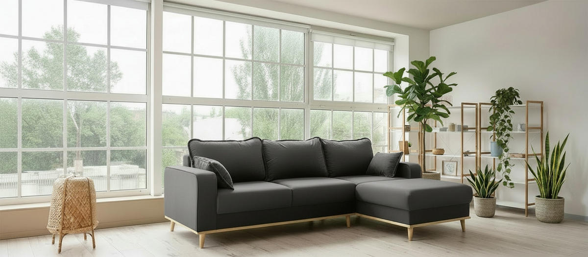 ECKSOFA Beata in Mikrofaser Dunkelgrau  230/150 cm  - Wengefarben/Dunkelgrau, Design, Holz/Textil (230/150cm) - Livetastic