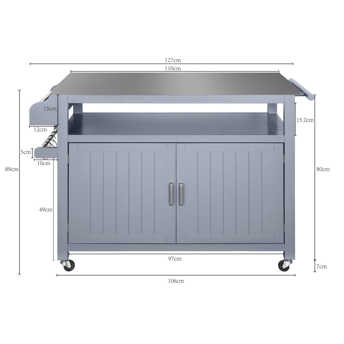 KÜCHENINSEL   in Grau, Edelstahlfarben  - Edelstahlfarben/Silberfarben, Basics, Holzwerkstoff/Metall (110/127/89/53cm) - MID.YOU