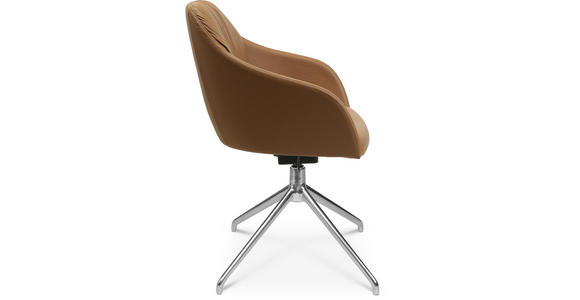 ARMLEHNSTUHL in Aluminium Echtleder pigmentiert - Cognac/Alufarben, Design, Leder/Metall (58/81,5-84,5/60cm) - Johann Jakob