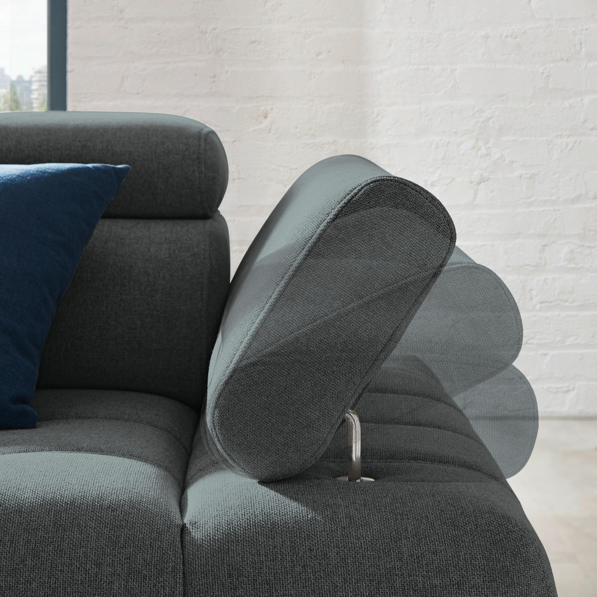 ECKSOFA in Webstoff Graphitfarben  - Schwarz/Graphitfarben, Design, Textil/Metall (223/263cm) - Welnova