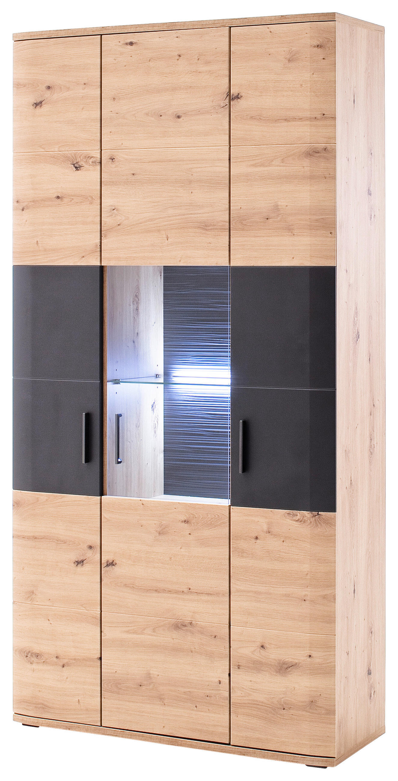 VITRINENKOMBINATION in Anthrazit, Eichefarben - Klar/Eichefarben, Design, Glas/Holzwerkstoff (100/198/37cm) - Livetastic