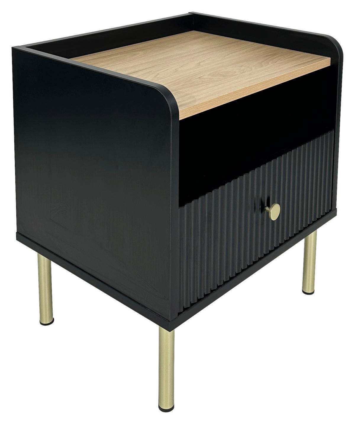 NACHTKÄSTCHEN in Schwarz, Eichefarben  - Eichefarben/Goldfarben, Design, Holzwerkstoff/Metall (50/54/40cm) - Xora