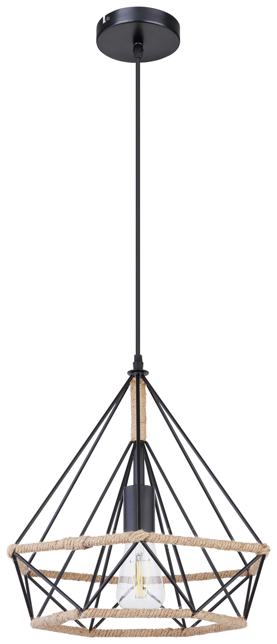 ZÁVĚSNÉ SVÍTIDLO, 38/150 cm  - černá/přírodní barvy, Lifestyle, kov/přírodní materiály (38/150cm)