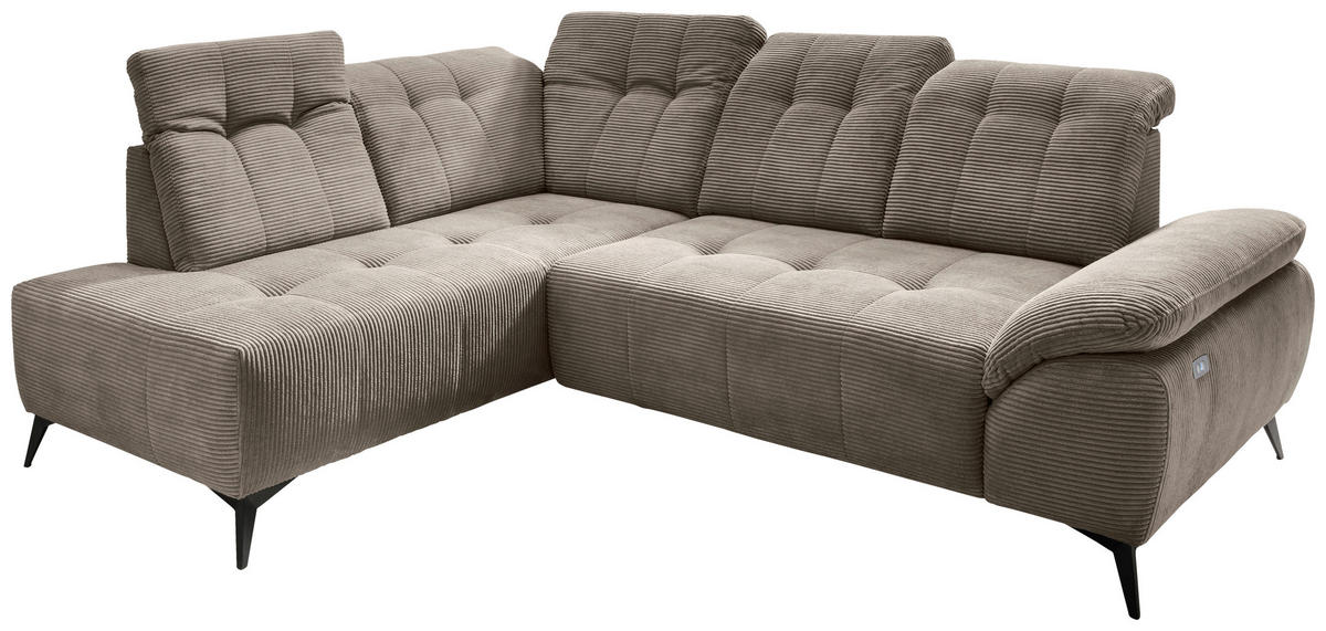 ECKSOFA in Cord Graubraun  - Graubraun/Schwarz, Modern, Textil/Metall (200/272cm) - Livetastic