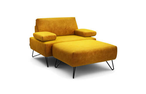 SESSELSET in Samt Gelb  - Gelb/Schwarz, Design, Textil/Metall (114-142/85/86-94cm) - SENSOO