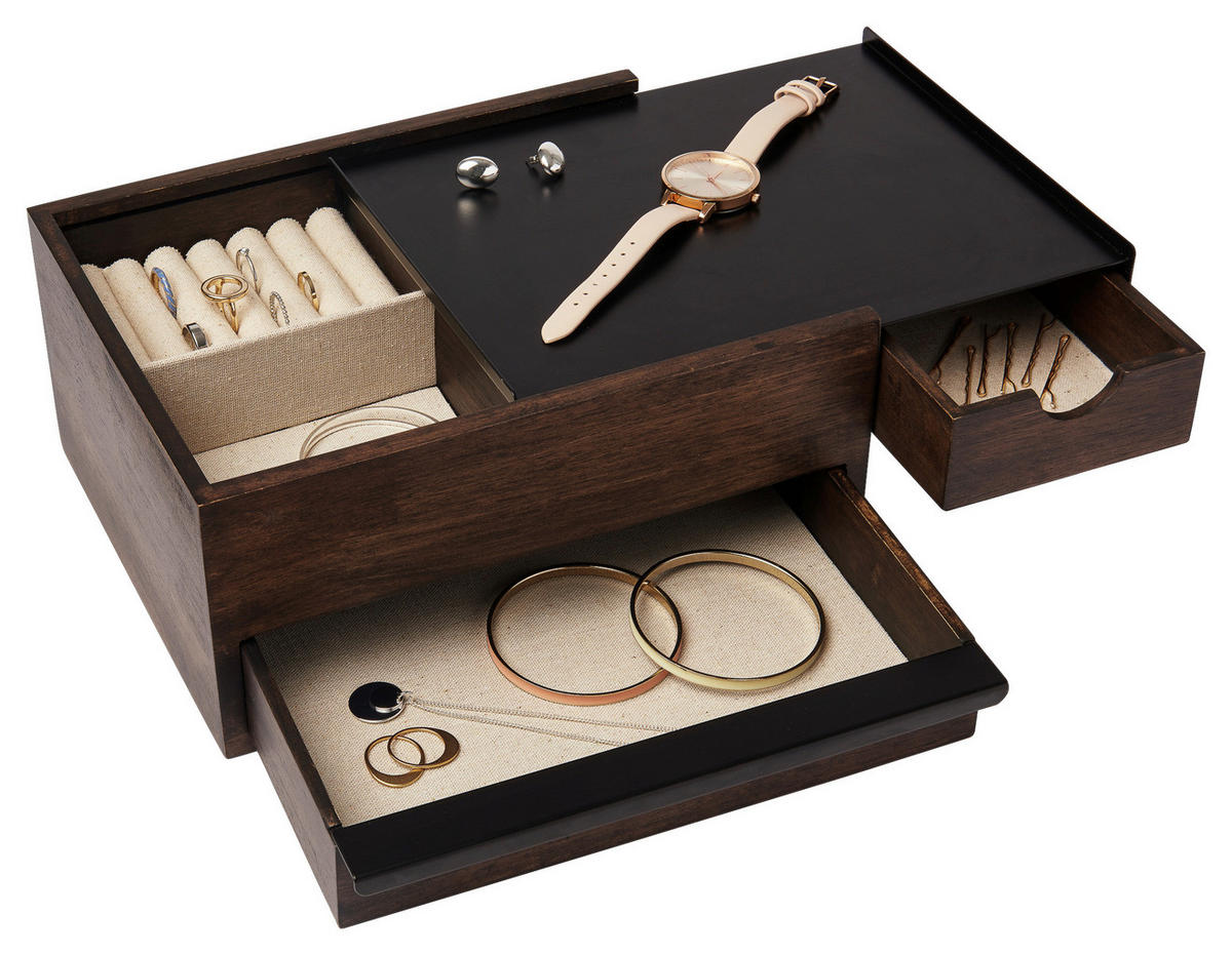 SCHMUCKBOX - Walnussfarben/Schwarz, Design, Holz/Metall (22,1/11,9/25,9cm) - Umbra